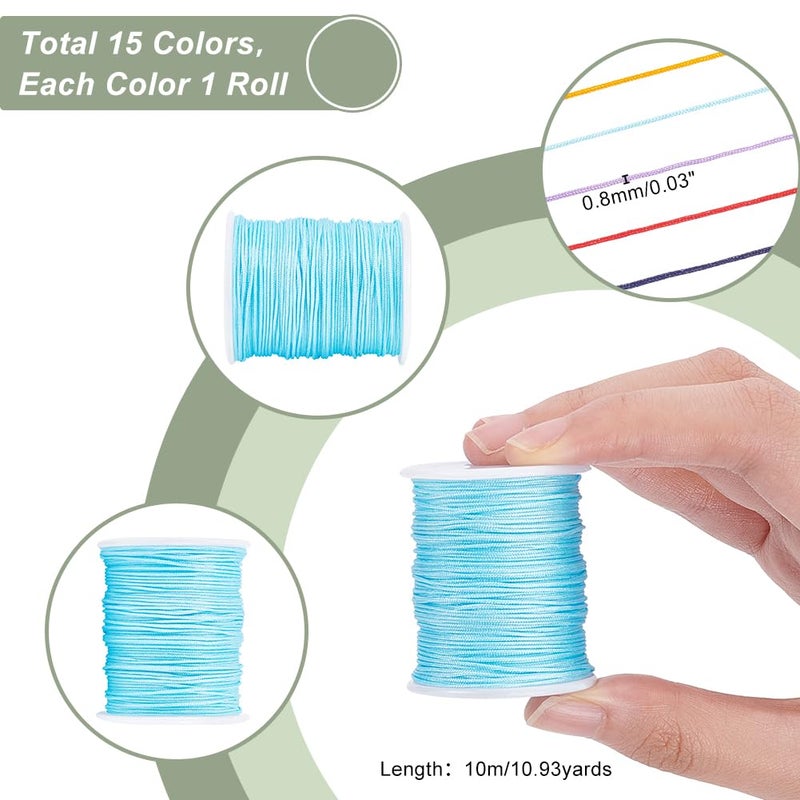 PH PandaHall 150 Yards 0.8mm Nylon Beading String for Bracelet, 15 Colors Chinese Knotting Cord Nylon Bracelet Thread Kumihimo Macrame Thread Cord for Friendship Bracelets Necklace Macrame Wind Chime - Image 5